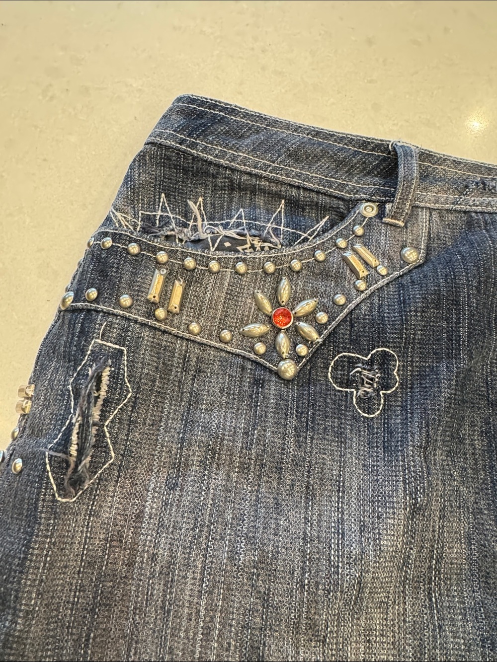 Double D Ranch Blue Denim Mini Skirt with Studs & Embroidery - Picture 5 of 11
